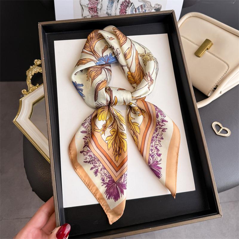 2026 New Floral Printed Square Scarf Women's Spring and Summer Polyester Fiber Scarf Fashion Bag Ribbon Hair Bands Bandana