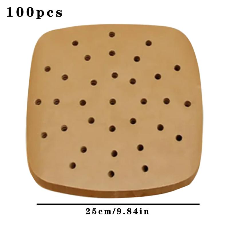 Papír do vzduchové fritézy 100PCS Jednorázové vložky do parníku Kuchyňské papíry na pečení Nepřilnavá napařovací podložka Papír pohlcující olej