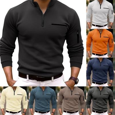 Męska koszulka polo T-shirt z długim rękawem. Męska koszulka sportowa z zamkiem 1/4, solidna, biznesowa koszulka golfowa