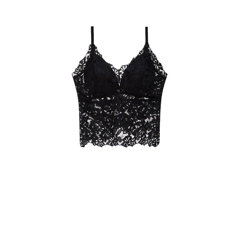 Women's Lace Bralette Camisole With Built-in Padded Bra, Spaghetti Strap Backless Tank Top For Summer Layering