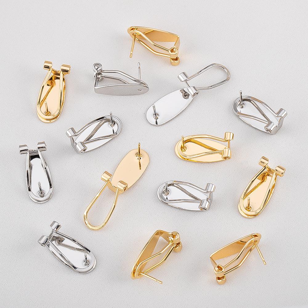 5pcs 10pcs 9x20mm Brass Clip-on Earrings Cabochon Cameo Setting Blank Earring Fixtures Accessories for Findings DIY Components