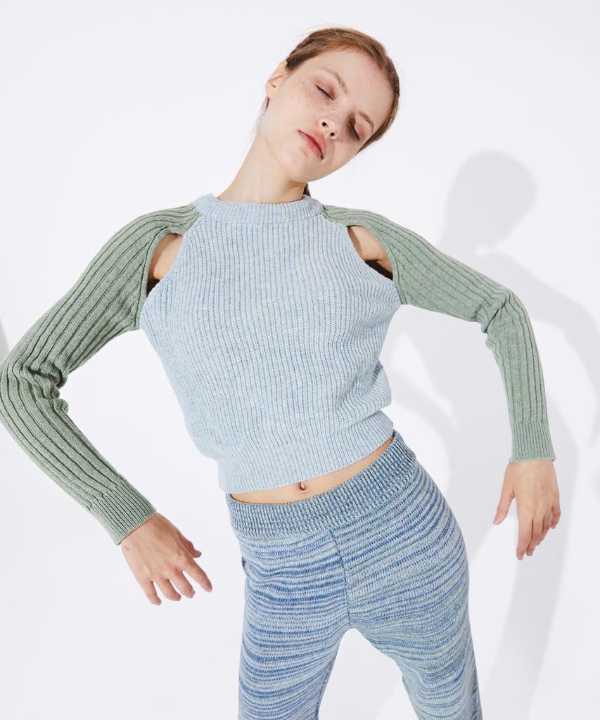 Kkuape Slit Blending Knit Top_Blue Green
