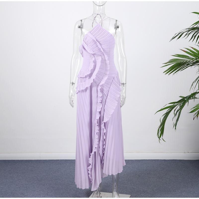 European and American women s clothing fashion pleated neck sexy dress vacation seaside dress Spice girl neck XS