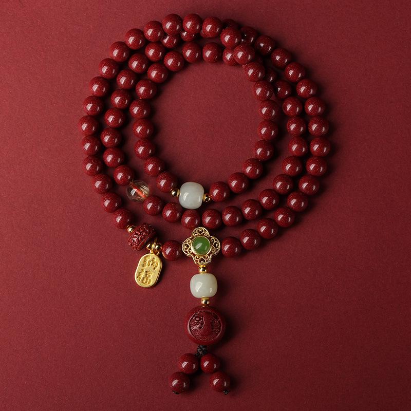 

Киноварный зодиакальный многооборотный браслет с нефритом Хэтянь на год рождения - Унисекс Low Content 6mm