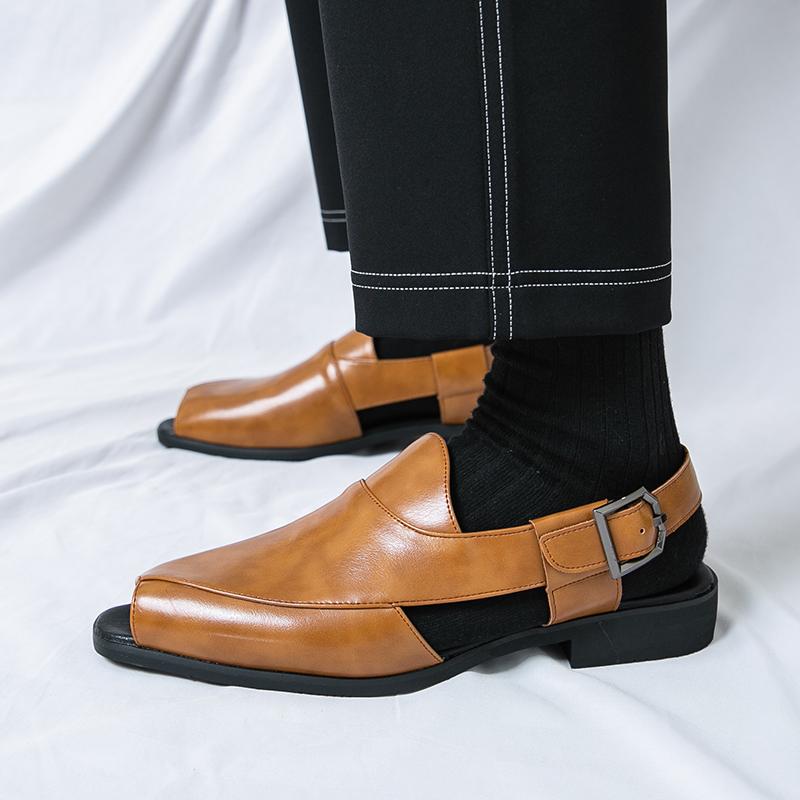 Summer Sandals for Men Business Casual Sport Slippers Leather Non-slip Breathable Roman Shoes Beach Comfy Flip-Flop Garden Shoes