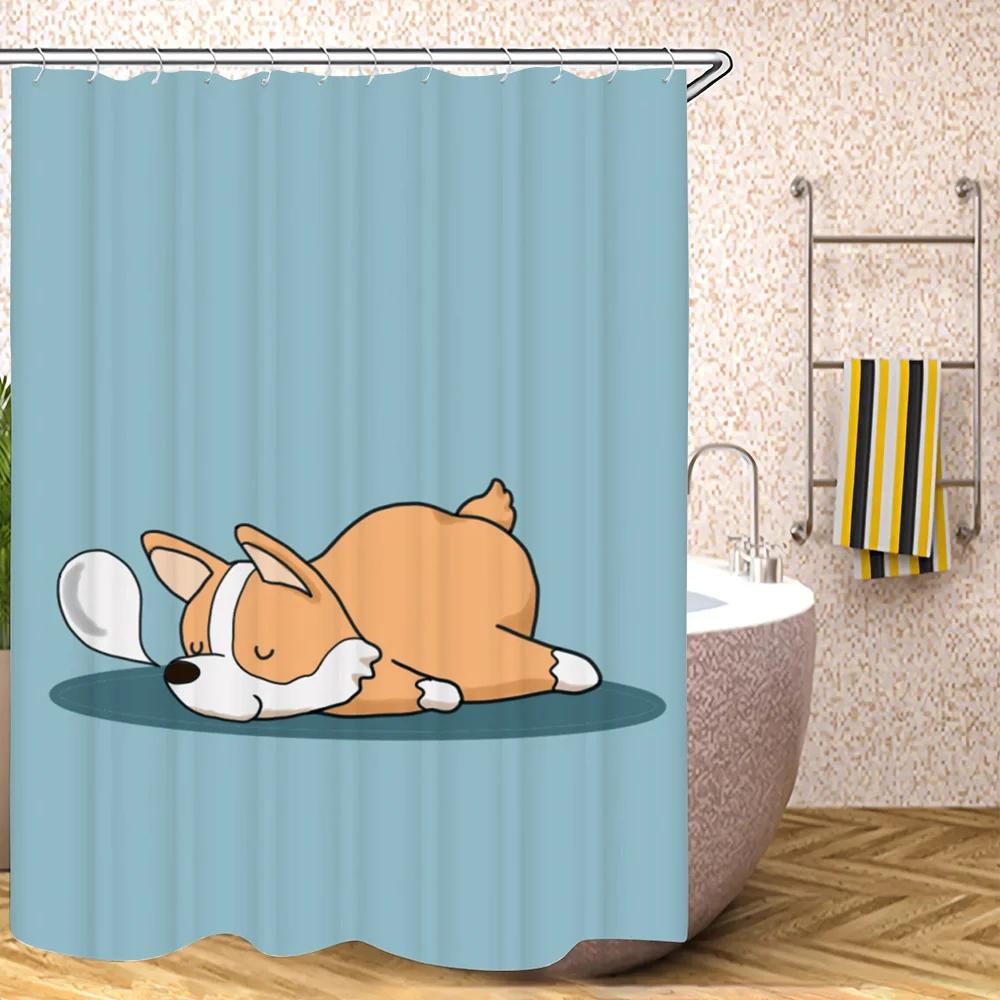 Corgi Butt Shower Curtains for Bathroom Showers Bath Folding Partition Curtain Accessories Bedrooms Waterproof Fabric Things the