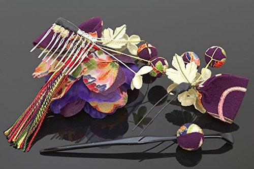 Hair Coming of Age Graduation Japanese Japanese 3 Piece Purple [SOUBIEN] Ornament, Ceremony, Ceremony, Flower, Pattern, Braid, Furisode, Hakama,