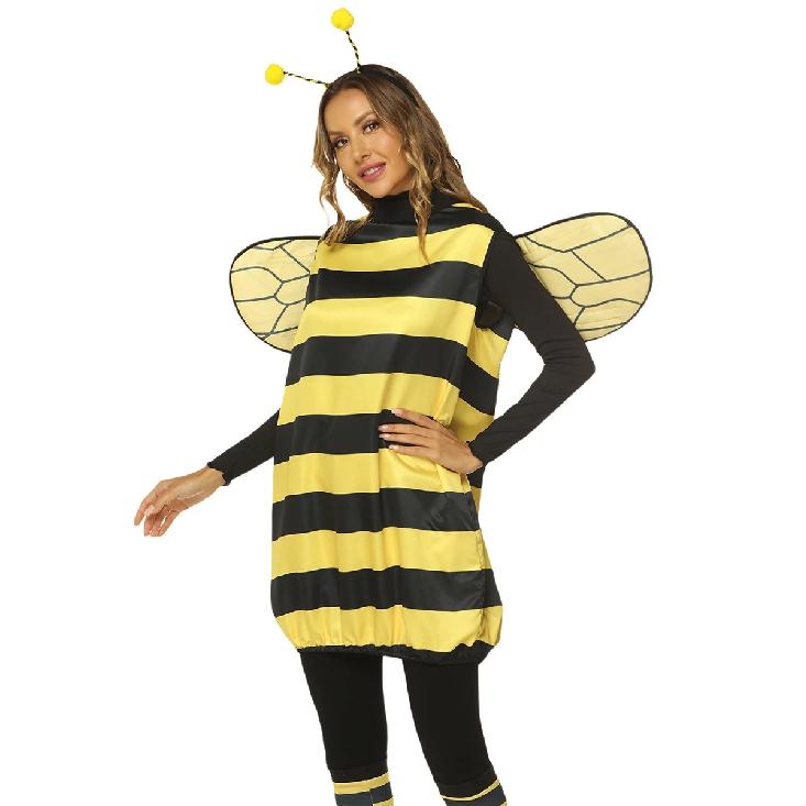 Bee Costumes for Women, Halloween Honey Bee Costume Adult Kids Little Bee Costume, Antennae Headband+Dress+Wings+Leg Warmers