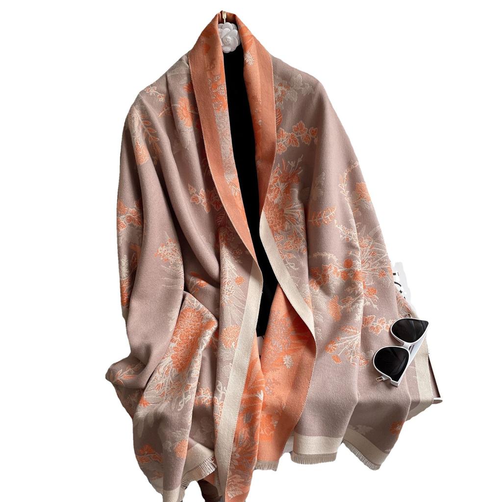 Podzimní a zimní šála Dámská prodloužená klimatizovaná místnost Imitace kašmírová šála Krátký střapec s třásněmi Dekorativní teplá šála