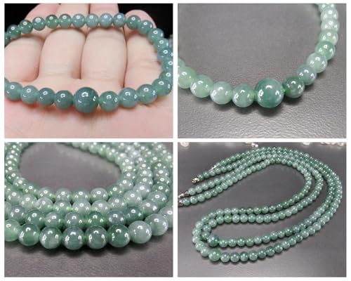 [Ishimachi] Dark Jadeite Necklace, Approx. 6mm Beads, Approx. 60cm Length, Natural Stone, Genuine Jadeite, Five Virtues Amulet