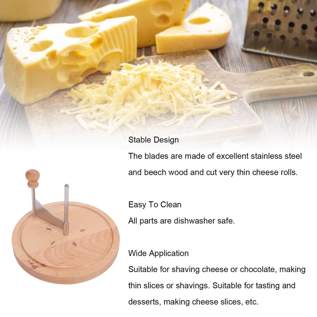 Cheese Shaver Beech Wood and 304 Stainless Steel Spiral Cheese Curler for Parties