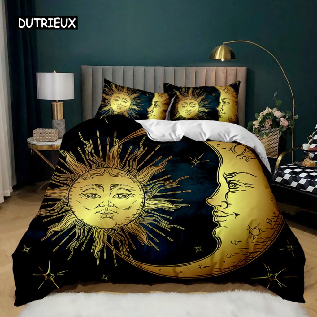 Bohemian Duvet Cover Set Golden Sun Twin Bedding Set Boho Style for Teens Adults Double Queen King Size Polyester Qulit Cover