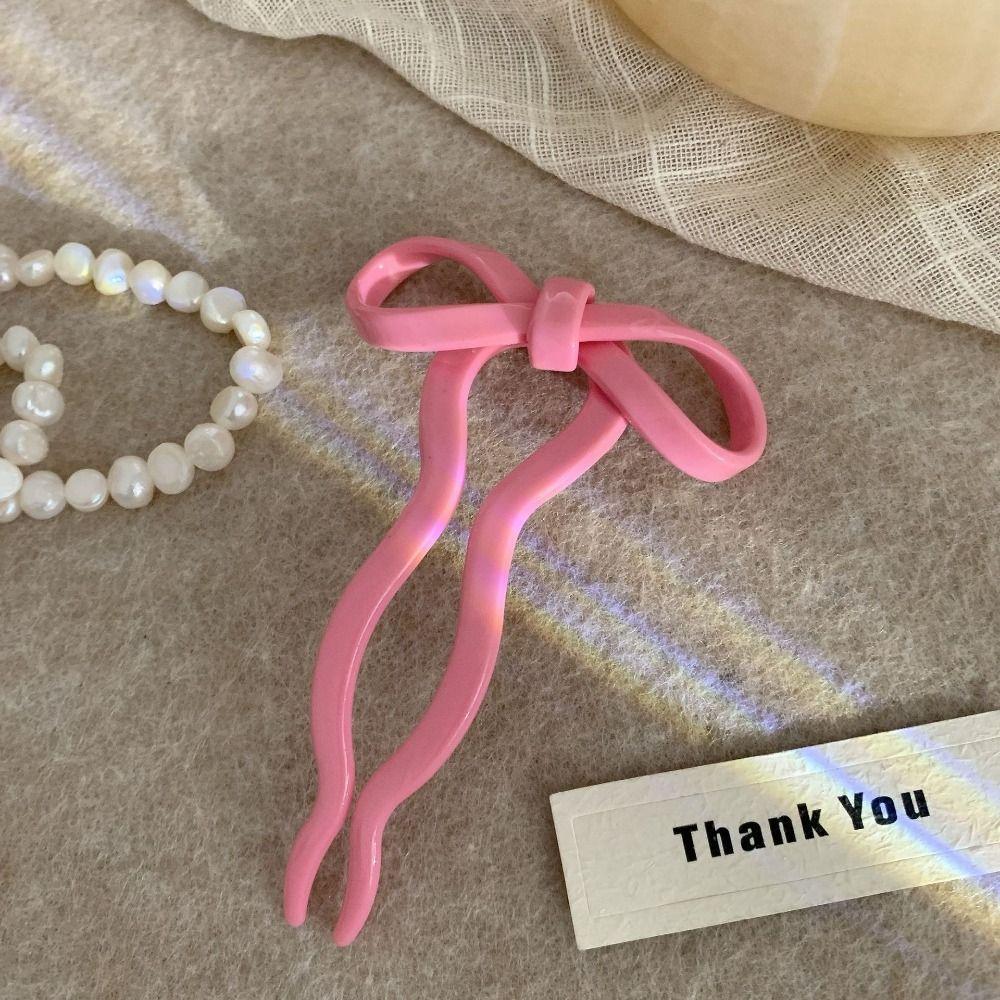 

Headdress U-shaped Hairpin Multicolor Pan Hair Fork Fashion Acetic Acid Bow Hair Stick Girl розовый