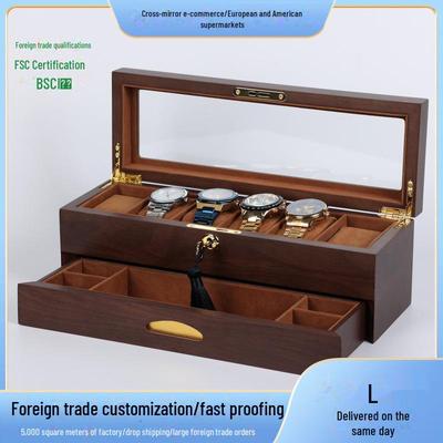 Tanyun Zhiyuan Black Walnut Lacquer 6-Slot Double-Layer Watch & Jewelry Display Box