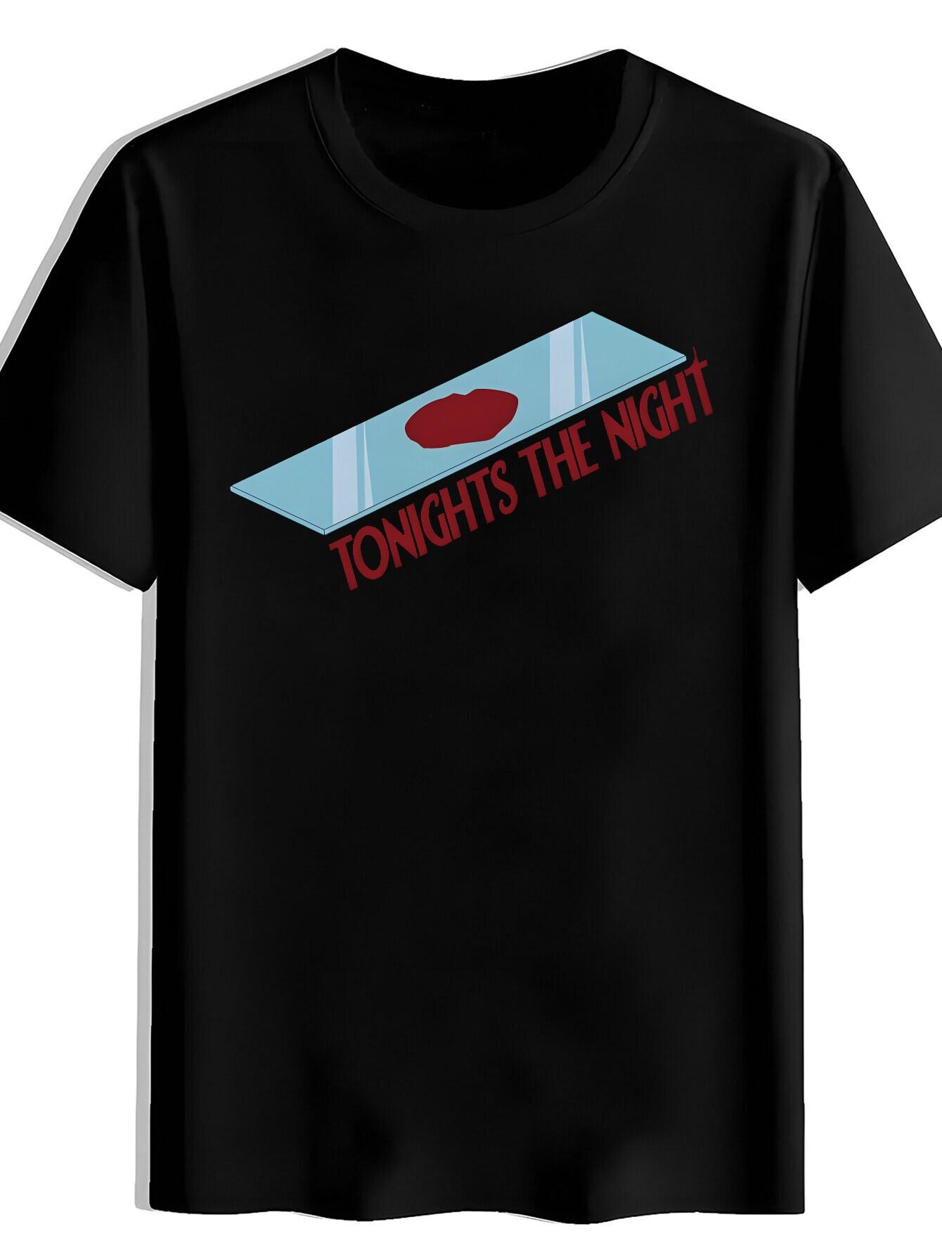 T-shirt -Inspired Red Seal & TONIGHTS THE NIGHT Kanji Print - Black Casual Short Sleeve Round Neck Summer Tee with Text M