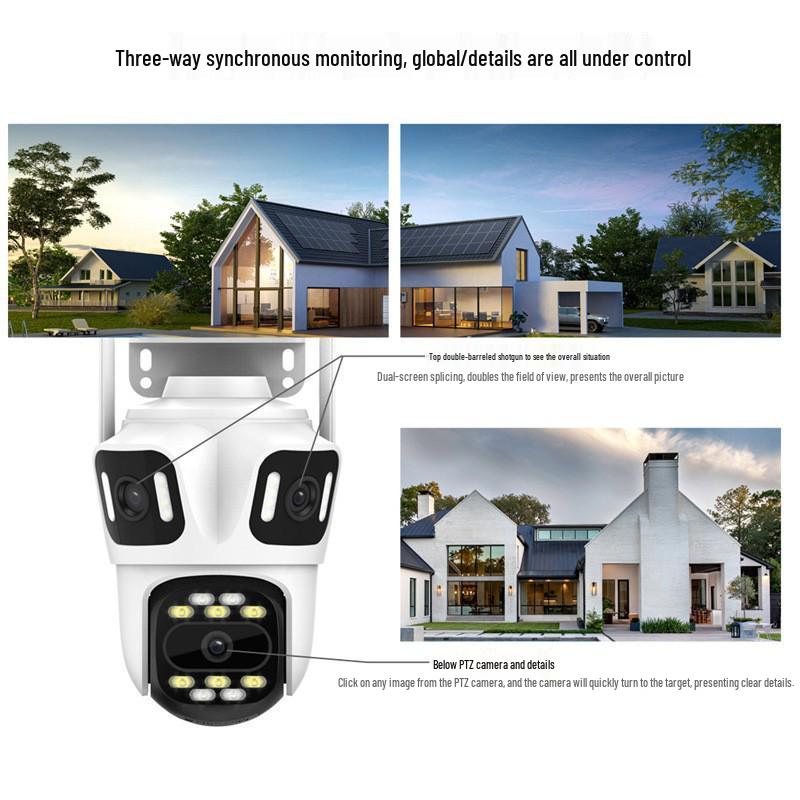 Ultra-klare kabellose Outdoor-Panorama-Kamera mit Nachtsicht und Drei-Bildschirm-Überwachung