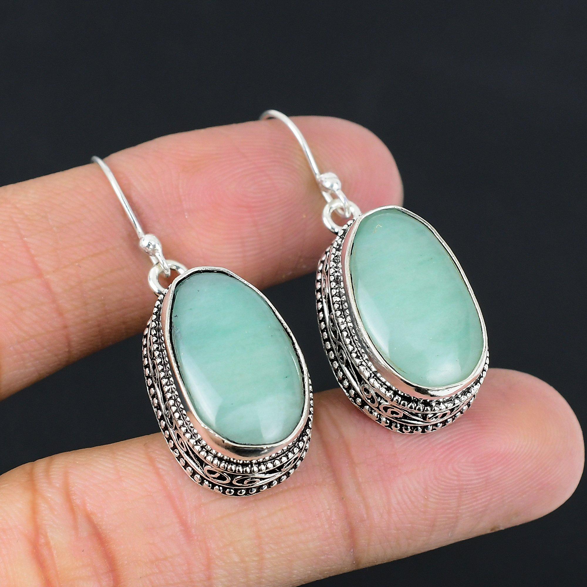 

Gift For Her Natural Amazonite Drop/Dangle Vintage Earrings 925 Silver