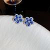Exquisite  Blue  Zircon Flower Earring Necklace For Women Girls Light Luxury Design Banquet Jewelry Party Gift