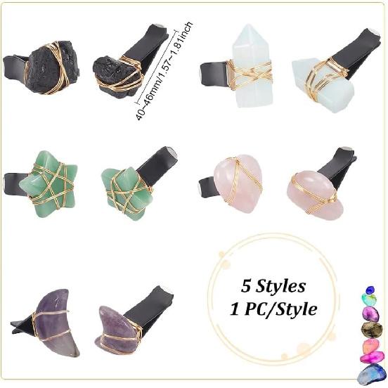 OLYCRAFT 5Pcs Star Heart Gemstone Car Vent Clips Natural Stone Car Air Vent Clip Quartz Crystals Cars Vents Clips Moon Stones Car-Accessories with