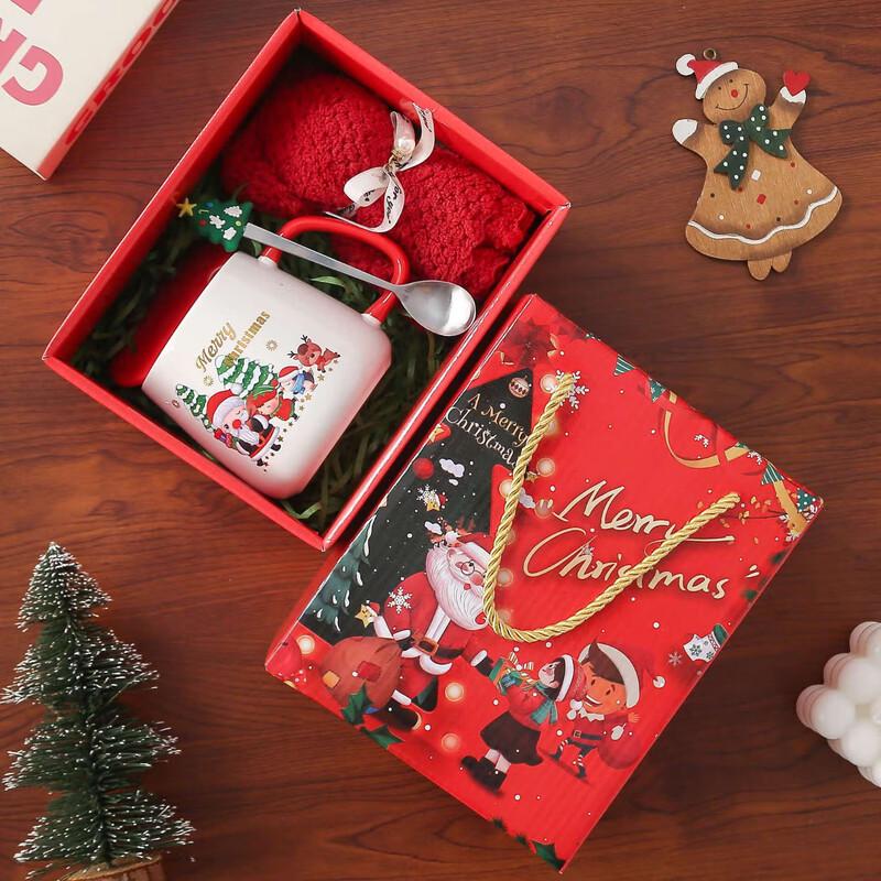 Cute Christmas Ceramic Mug with Lid & Spoon, Gift Set C-style Christmas Cup and Towel Bear Box