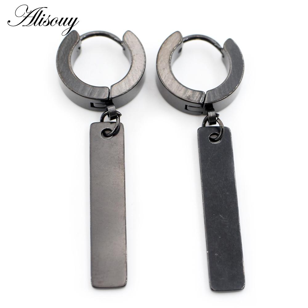 Alisouy 2PCS Stainless Steel Star Cross Snake Spike Skull Sword Blade Chain Feather Spider Dangle Women Men Huggie Hoop Earrings