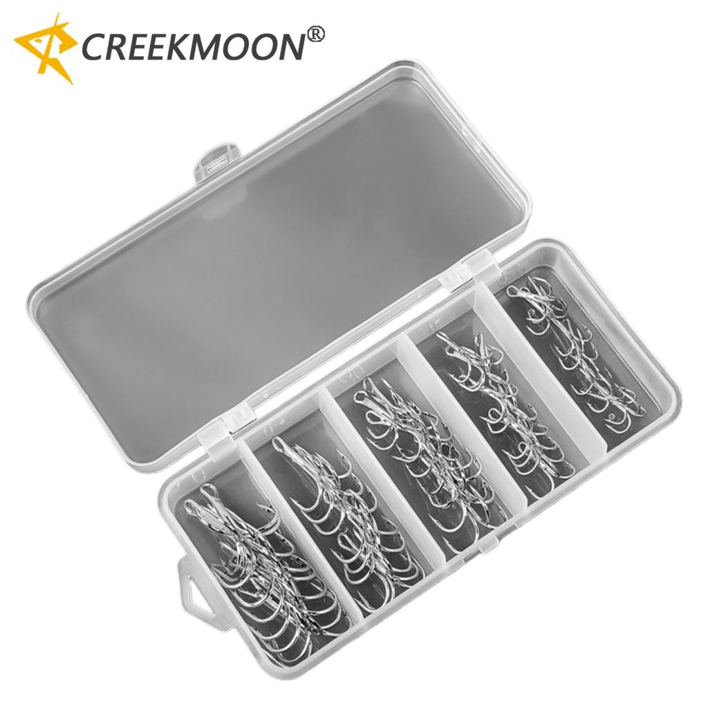 50pcs Barbed Fishing Treble Hooks Mix 2-10# High Strength Carbon Steel Hooks for Ice Sea Carp Fishing Lure Sharp Durable Tackle 260319