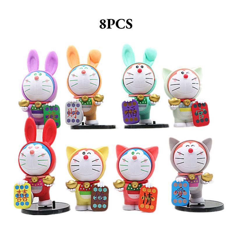 

Rabbit Doraemon 8pcs Lucky Cat Collectible Figures Decor Toys For Blessings Good