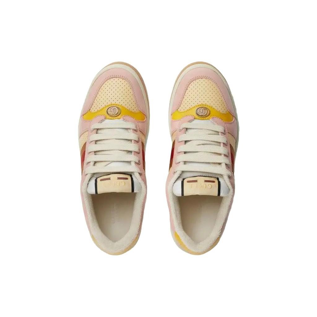 GUCCI Screener Lace Up Low top Stylish Skateboarding Shoes Women's Pink Yellow Brown 708295 0YIA0 6960