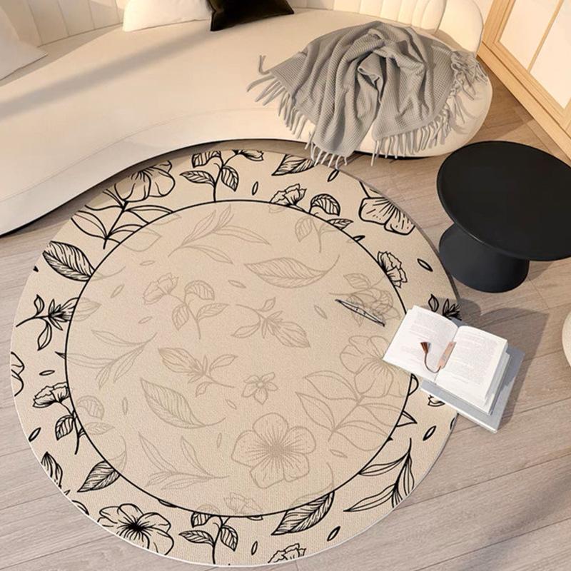 

Круглий килим кольору французького крему, стійкий до плям, для вітальні, спальні або туалетного столика Diameter 100cm