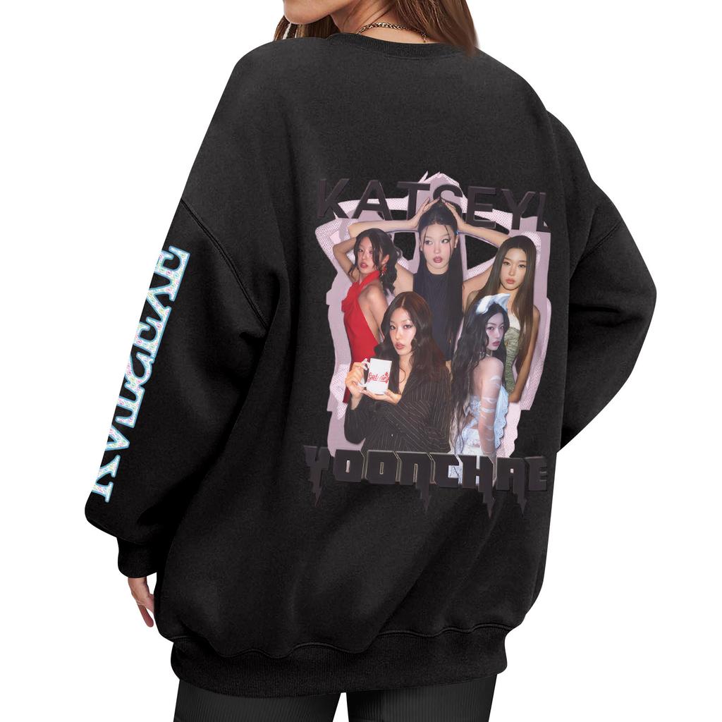 Women's Fashion Long Sleeve Print Round Neck Loose Pullover Sweater Top