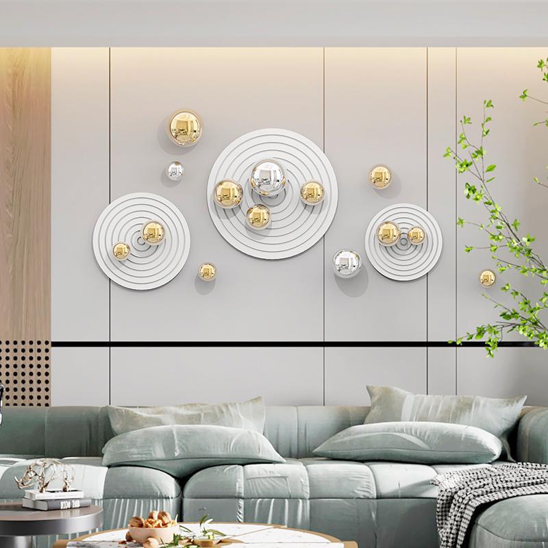Nordic Electroplating Imitation Metal Mirror Nail-free Wall Decoration Ball Wood Art Chassis Living Room Dining Room Ornaments