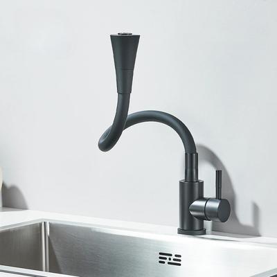 Flexible Pipe Hot and Cold Mixing Tap Universal Rotation Kitchen Faucets Deck Mounted Matte Black Single Handle Bathroom Faucet