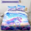 3pcs Custom Name Unicorn Bedding Set Duvet Cover Closure Includes 1 Duvet Cover & 2 Pillowcases, Soft and Comfortable for All Seasons.