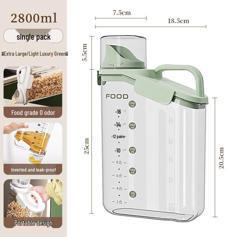 Transparent Portable Sealed Container with Measuring Cup for Grain, Cereal, Rice, Cat Food - Moisture & Insect Proof Kitchen Storage.