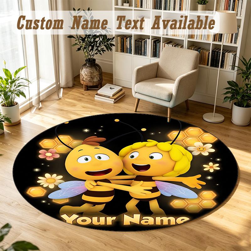 Round Rug Custom NameBing Bunny Pattern Non Slip Carpet Home Floor Decor