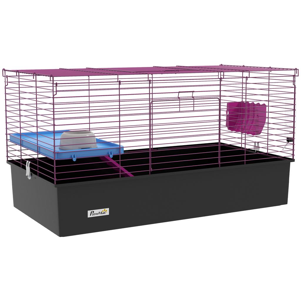Chinchillas Small Rabbit Guinea Pig Small Animal Cage, Pet Playhouse, with Platform, Ramp, 99 X 52 X 53cm, Black