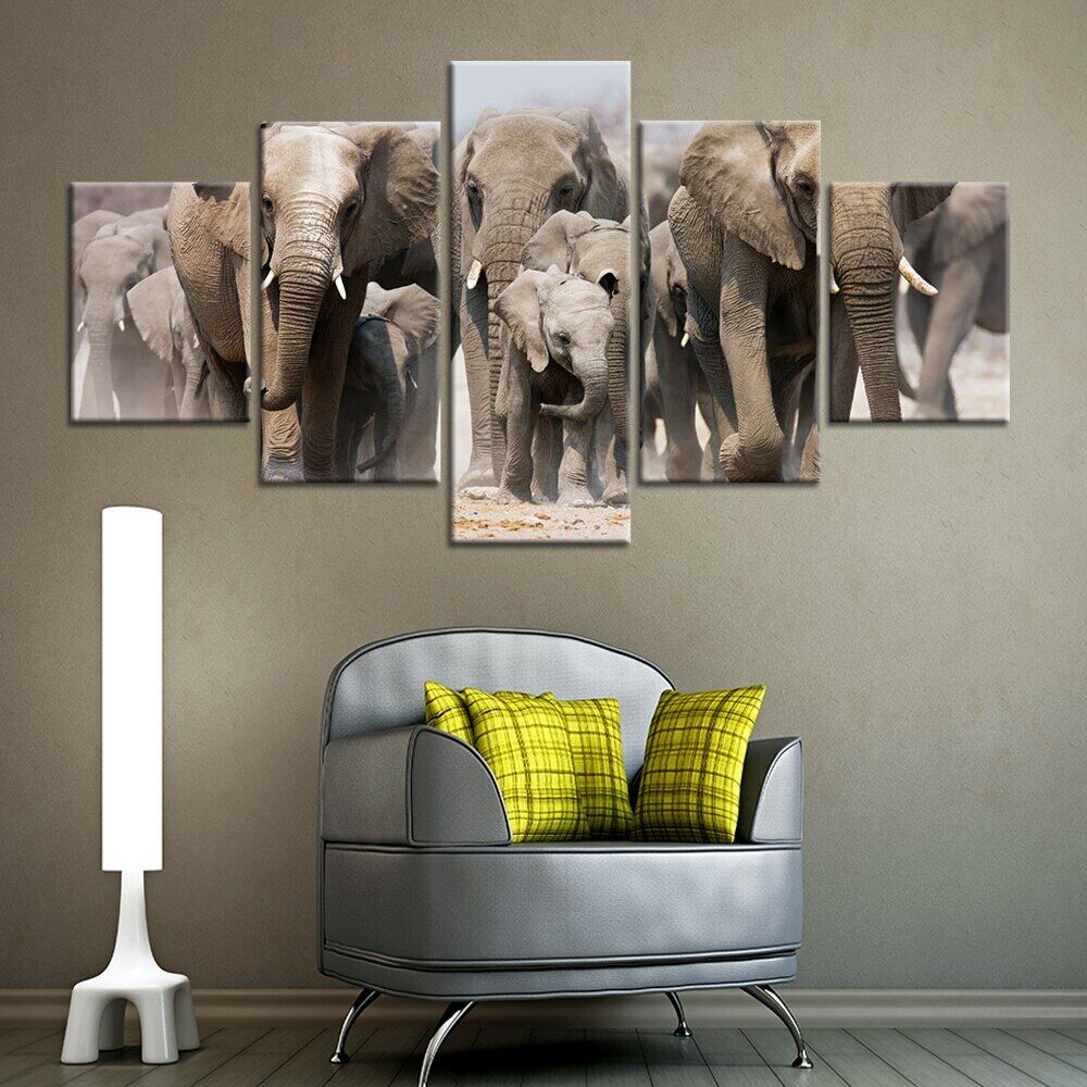5 st Afrikansk grå elefant Canvas Bild Väggkonst Dekor Bilder HD Tryck 5 Panel Målningar Heminredning Ingen Ram Rumsdekor