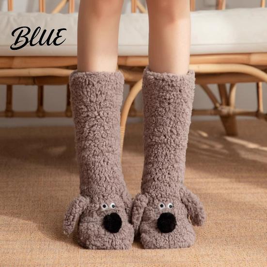 Winter Leg Warmers Thickened Knee-high Socks Cartoon Adult Floor 1 Pair Dog Design Fuzzy Plush