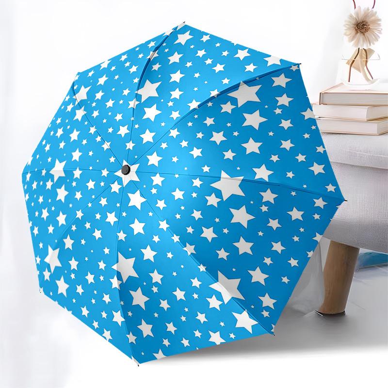 1pc Blue Circle with Stars Pattern Umbrella with Plastic Handle,Suitable for All Seasons Home Travel Outdoor UmbrellaPT311