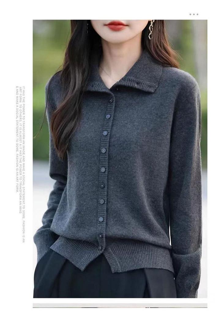 Cross2025 Women's Thickened High Collar Wool Sweater Coat - Autumn/Winter Temperament Simple Lapel Top