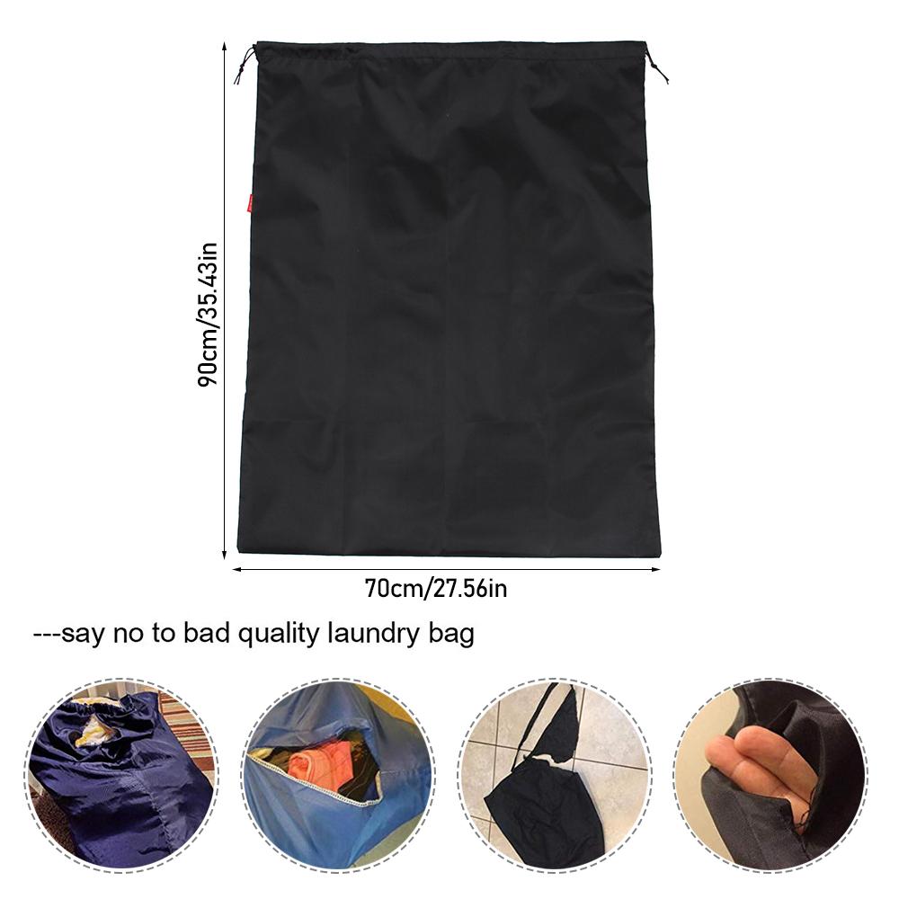 Black Foldable Storage Bags Waterproof Nylon Large Laundry Bag Machine Washable Sturdy Material Drawstring Closure  94x120cm