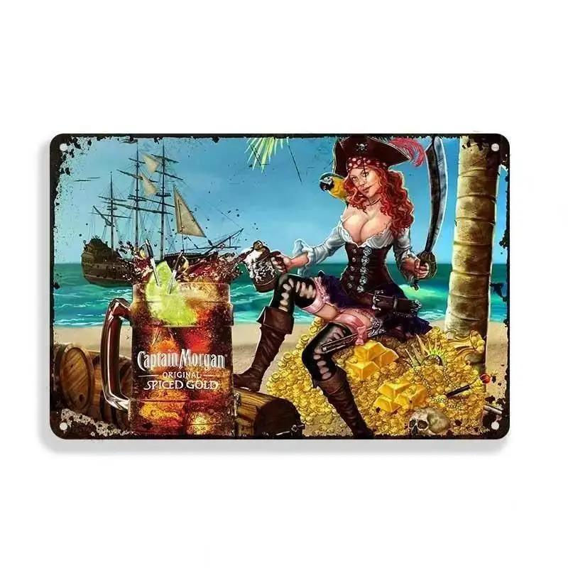 Vintage Rum Brand Metal Tin Sign Pin Up Girl Poster Metalowe znaki Man Cave Home Garage Metalowa tabliczka ścienna Dekoracja z blaszanego znaku