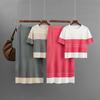 Fashion New Arrival Knitting Contrast Color Short Sleeve Tops Skirt Suit Knitted Top and Skirt Set