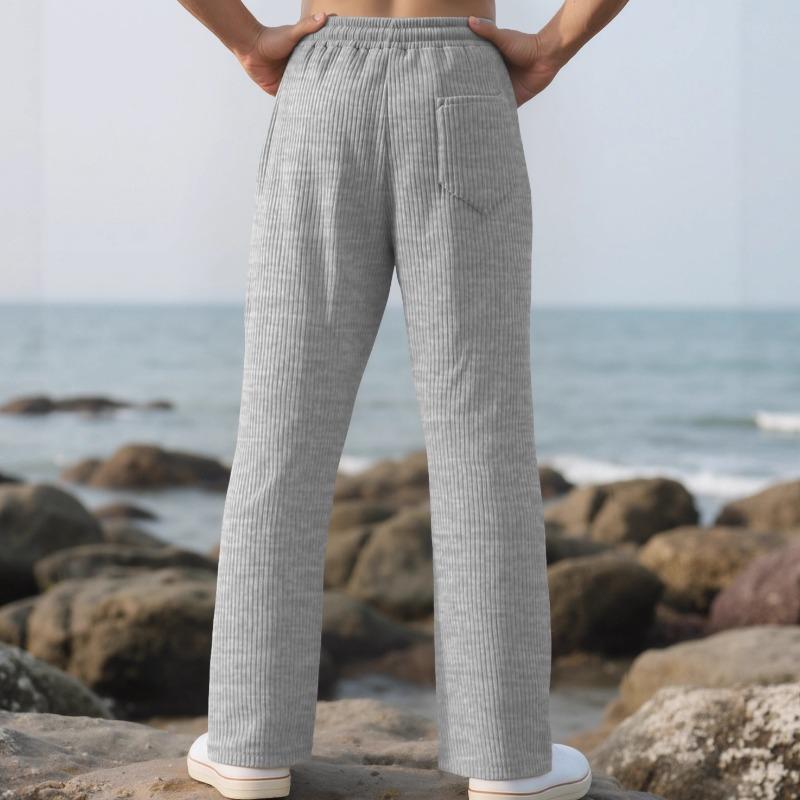Spring and Autumn Men's Casual Trousers Loose Straight Pants Vertical Striped Medium High Waist Wide Leg Pants Men's