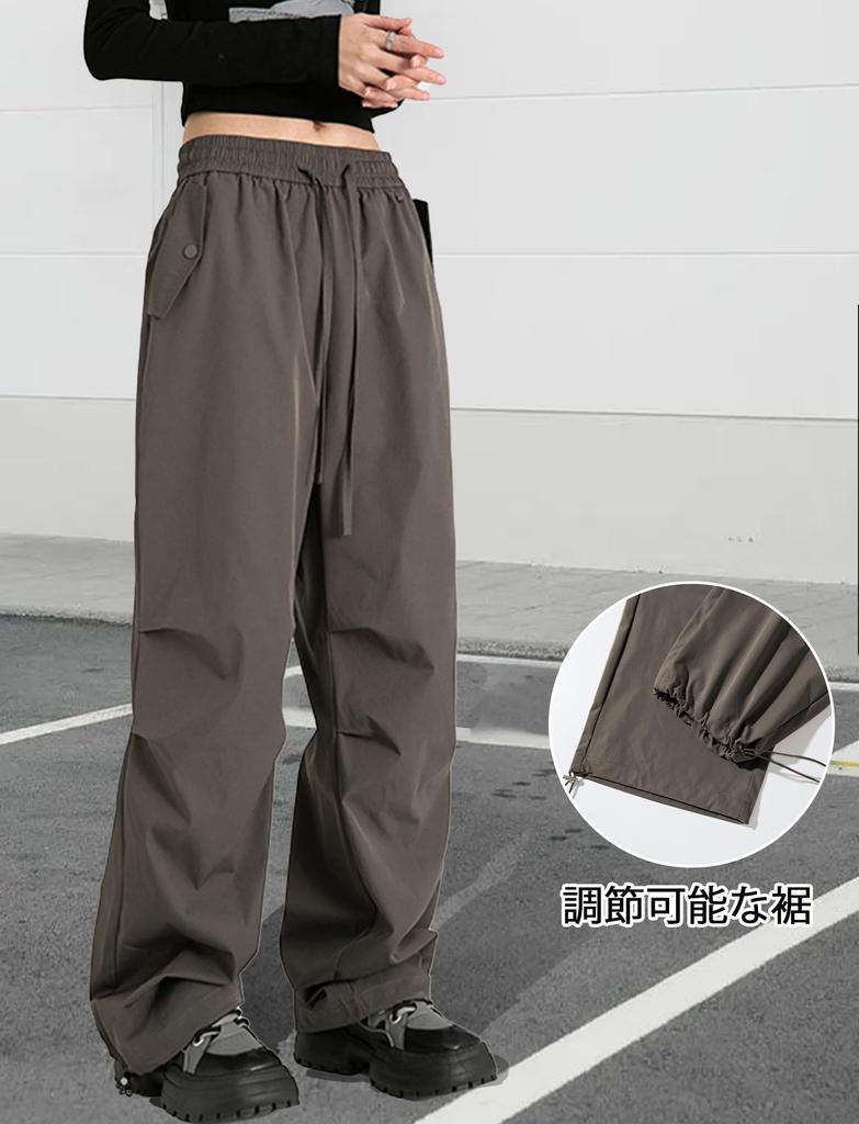 Maeau Cargo Work Loose Elastic Wide Simple Korean Solid with Street Size L Women's Pants, Pants, Fit, Waist, Fit, Style, Slimming, Color, Soft,