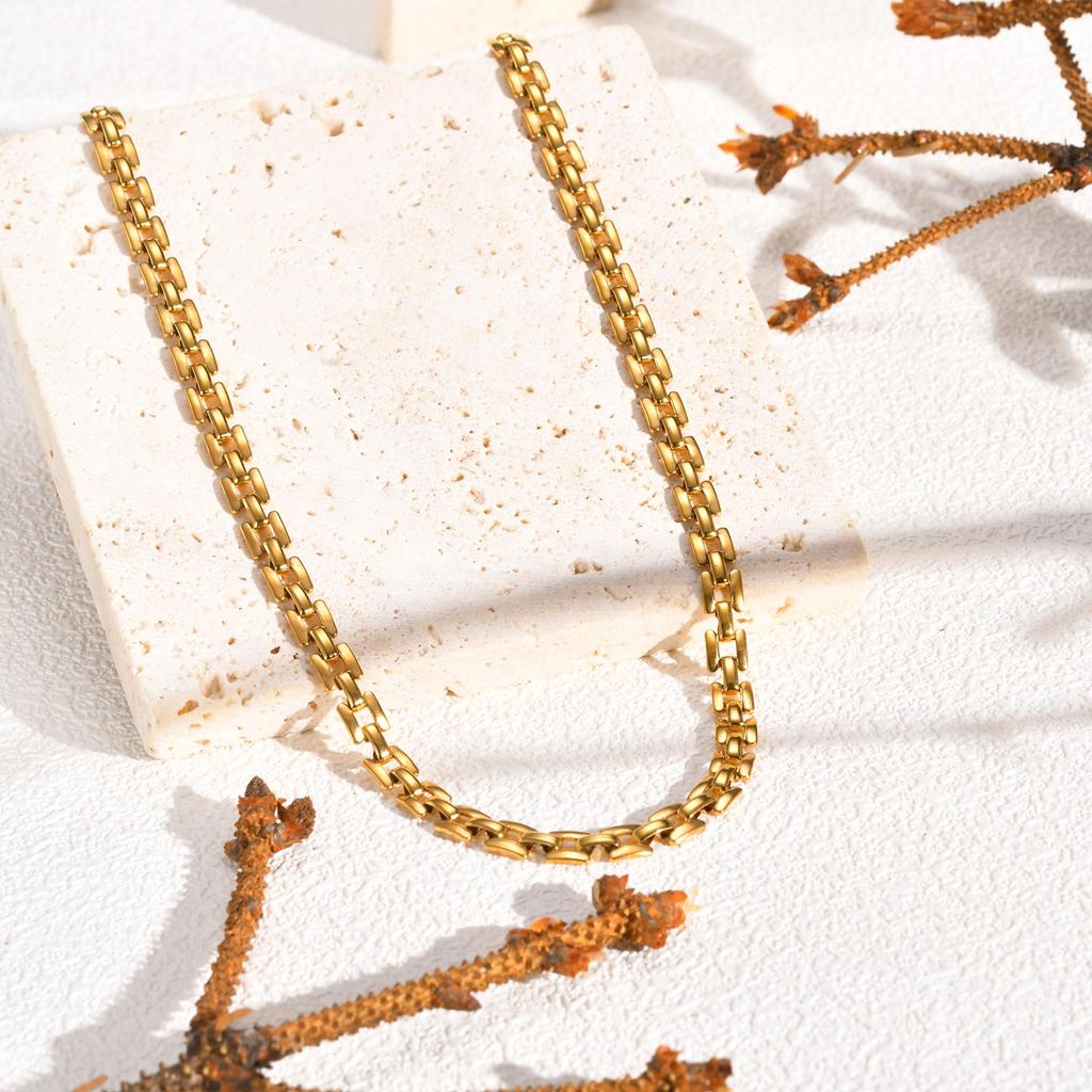 Punk Strap Chain Necklace for Women,Stainless Steel Gold Color Retro Street Trend Necklaces,Fashion Jewelry Gift