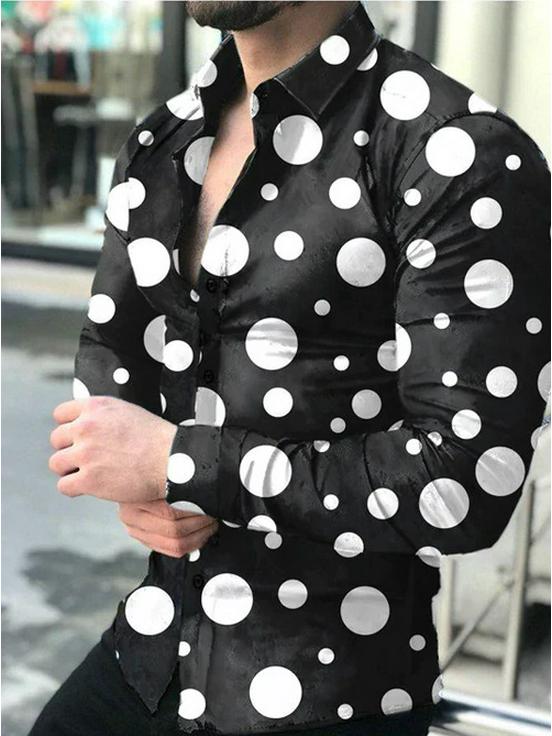 Wish2024 Men's 3D Print Polka Dot Long-Sleeved Shirt - European & American Style