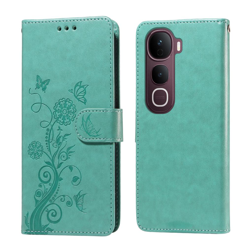 For Vivo Y400 Pro 5G/vivo V40e 5G Leather Case Butterfly Floral Imprint Wallet Stand Cover