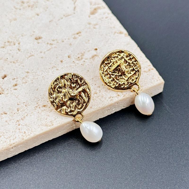 Manufacturer S Supply French Baroque Disc Earrings Women S Retro Temperament Freshwater Pearl Earrings In Stock золотой
