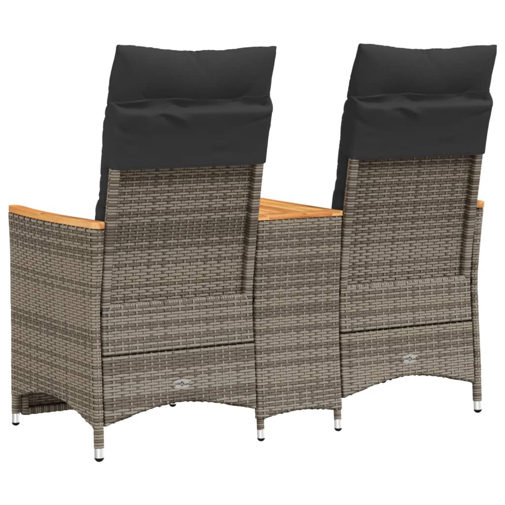 2 Seater Adjustable Garden Sofa with Table Gray Poly Rattan